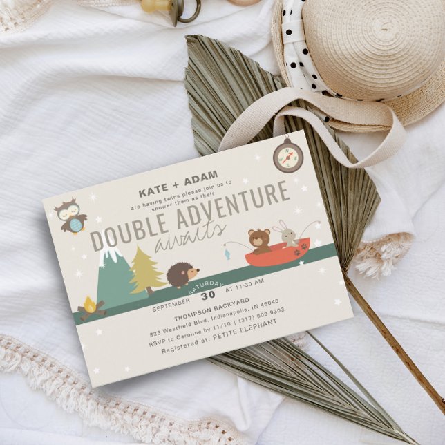Invitación Adventure Awath Woodland Twin Neutral Baby Shower (Subido por el creador)