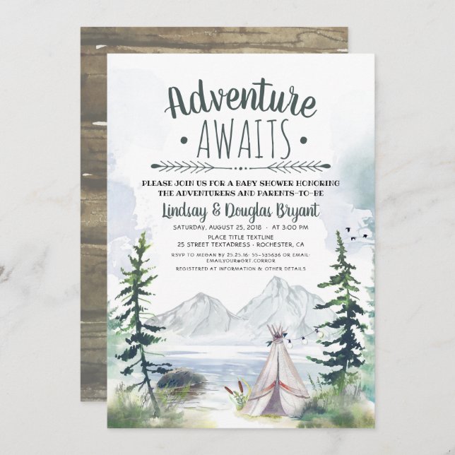 Invitación Adventure Awath Woodsy Mountains Baby Shower (Anverso / Reverso)