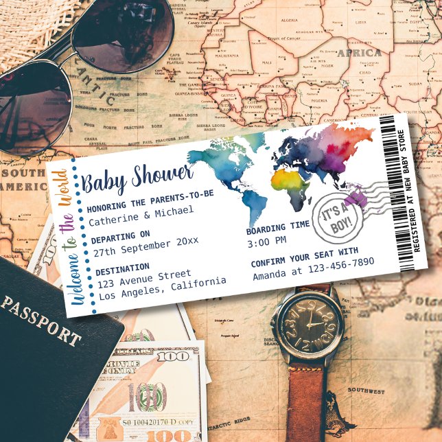 Invitación Adventure Awath World Map Boarding Pass Shower (Subido por el creador)