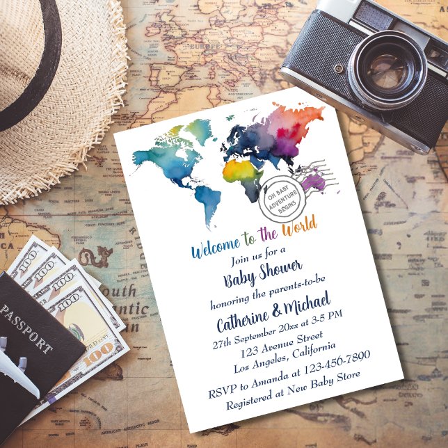 Invitación Adventure Awath World Map Travel Baby Shower (Subido por el creador)