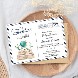 Invitación Adventure Awath World Travel Boy Shower Navy