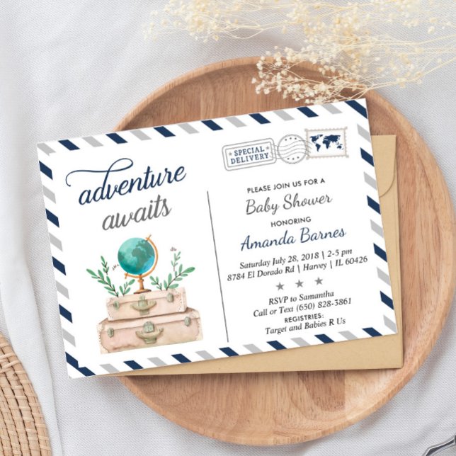 Invitación Adventure Awath World Travel Boy Shower Navy (Subido por el creador)