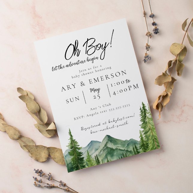 Invitación Adventure Baby Shower | Árboles acuarelas (Subido por el creador)