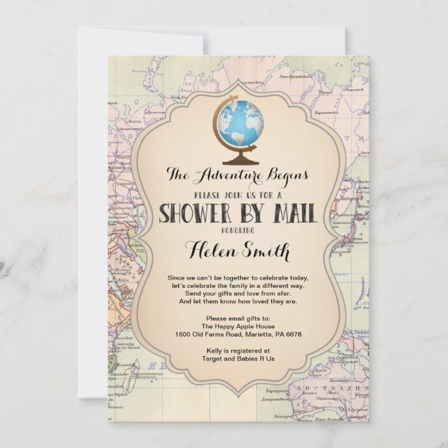 Invitación Adventure Baby Shower by Mail Map Travel World (Anverso)
