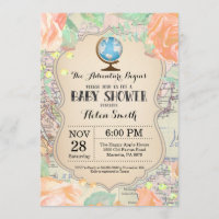 Adventure Baby Shower Pink Floral Map World