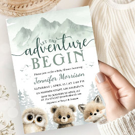 Invitación Adventure Begin Baby Shower Woodland Mountain