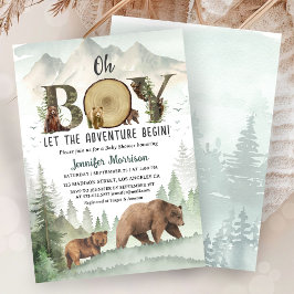 Invitación Adventure Begin Bear Boy Baby Shower Woodland 
