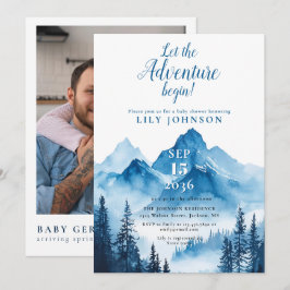 Invitación Adventure Begin Mountain Baby Shower Photo QR Code