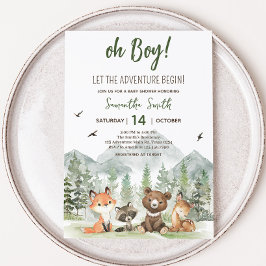 Invitación Adventure Begin Woodland Animals Baby Shower