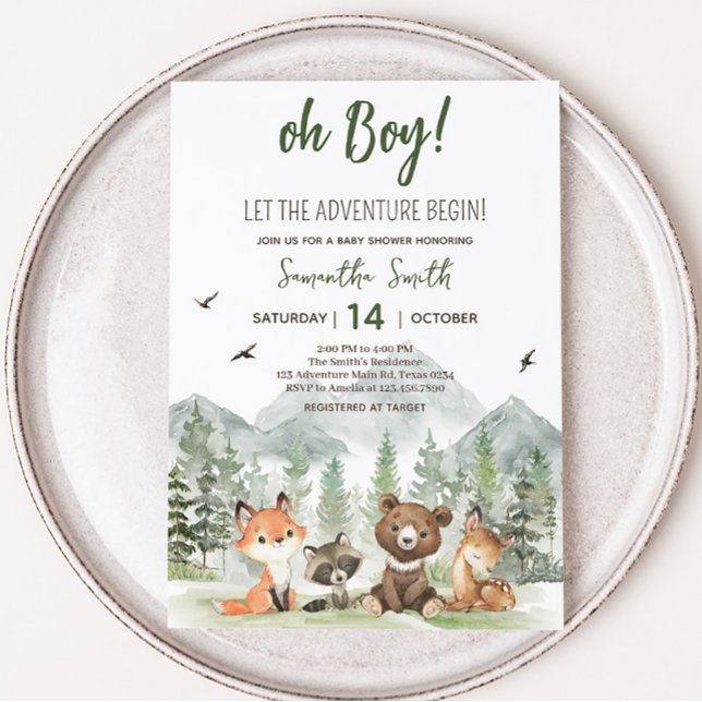 Invitación Adventure Begin Woodland Animals Baby Shower (Adventure Awaits Baby Shower Invitation)