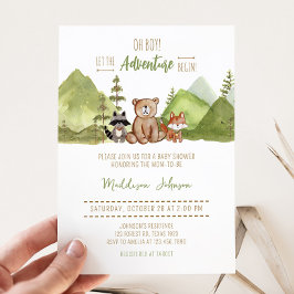 Invitación Adventure Begin Woodland Baby Shower