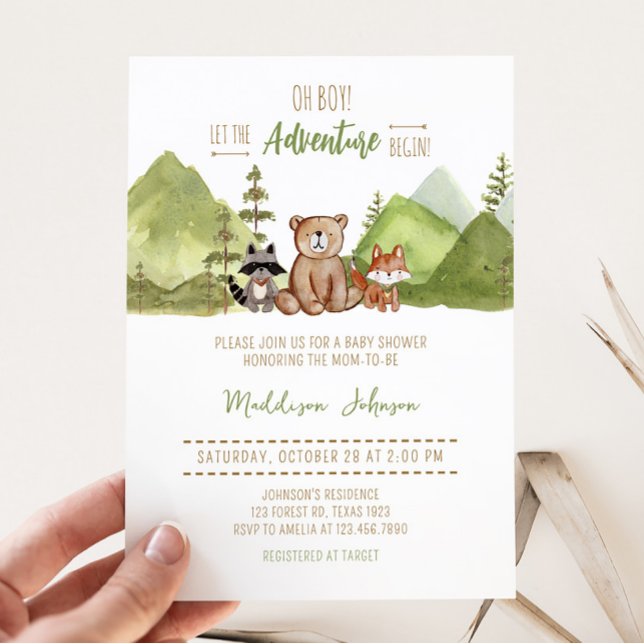 Invitación Adventure Begin Woodland Baby Shower (Let the Adventure Begin Woodland Baby Shower Invitation)