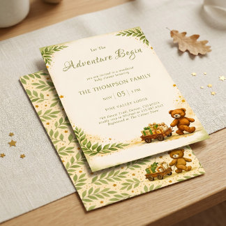Invitación Adventure Begin Woodland Bear Sage Greenery