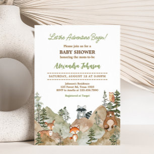Invitación Adventure Begin Woodland Mountain Baby Shower