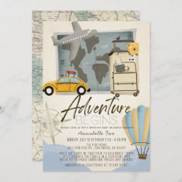 Invitación Adventure Beging Travel Map Drive-by Baby Shower