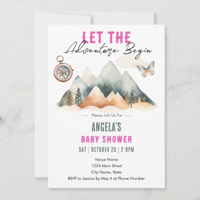 Invitación Adventure Begins Baby Shower (Anverso)