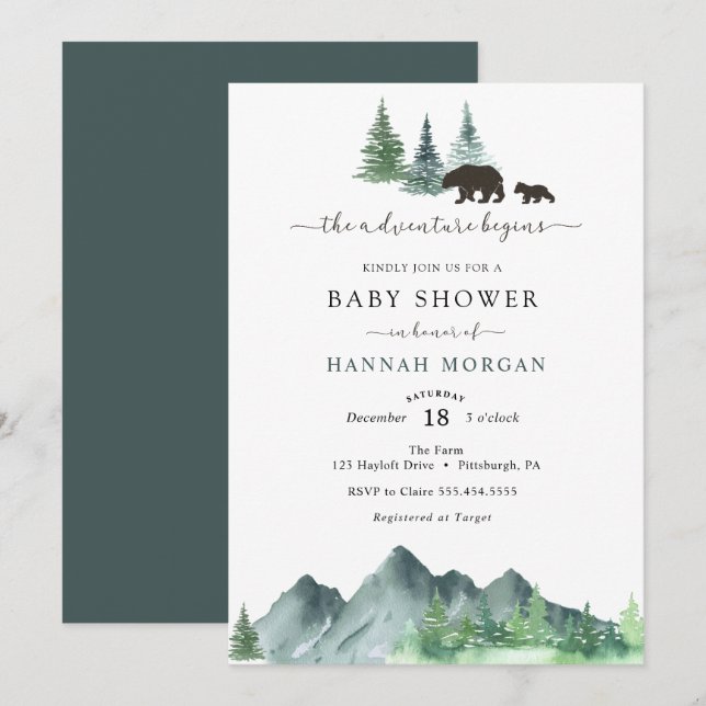 Invitación Adventure Begins Bear Baby Shower (Anverso / Reverso)
