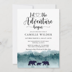 Invitación Adventure Begins Mountains Bears Baby Shower