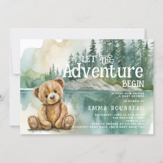 Invitación Adventure Begins Teddy Bear Baby Shower