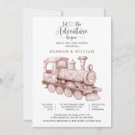 Invitación Adventure Begins Toile Train Baby Shower