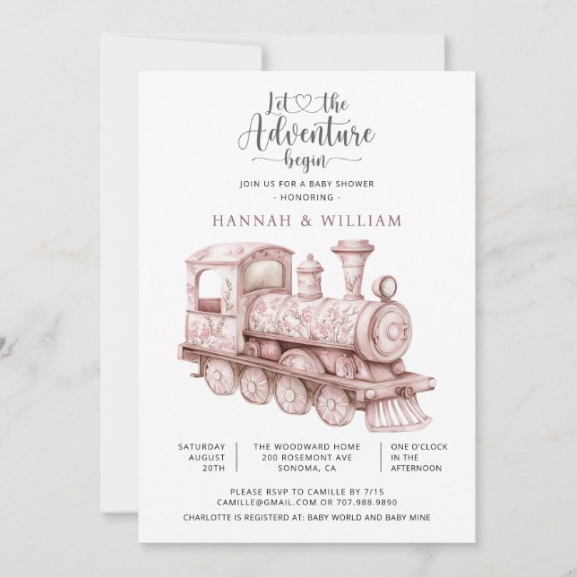 Invitación Adventure Begins Toile Train Baby Shower (Anverso)