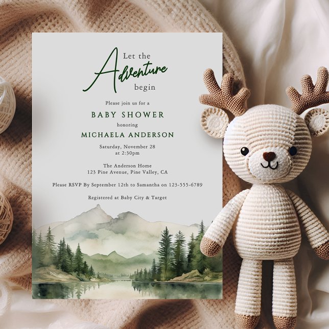 Invitación Adventure Begins Watercolor Mountains Baby Shower (Subido por el creador)