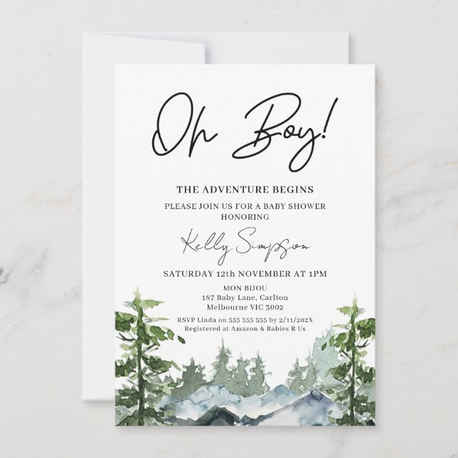 Invitación Adventure Begins Wilderness Mountain Baby Shower (Anverso)