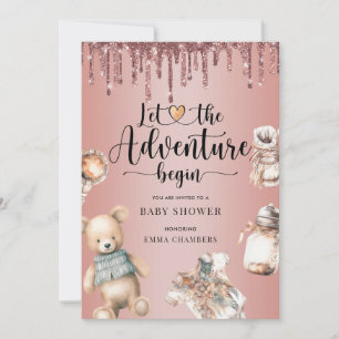 Invitación Adventure Begur Rosa Purpurina de oro de Baby Show