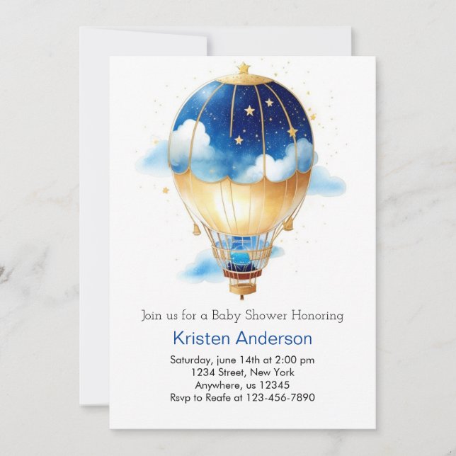 Invitación Adventure Blue Balloon Boy Baby Shower (Anverso)