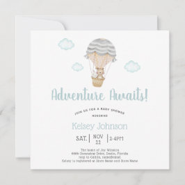 Invitación Adventure Blue Woodland Teddy Bear Baby Shower
