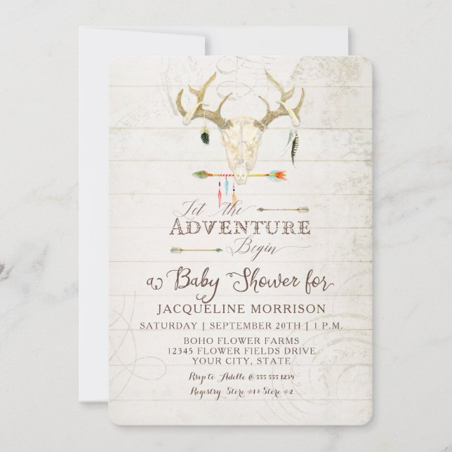 Invitación Adventure Boy Baby Shower Teepee Wood Arrows Deer (Anverso)