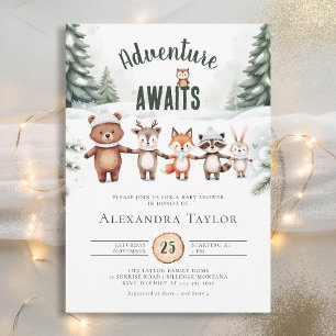 Invitación Adventure Cute Woodland Animals Winter Baby Shower