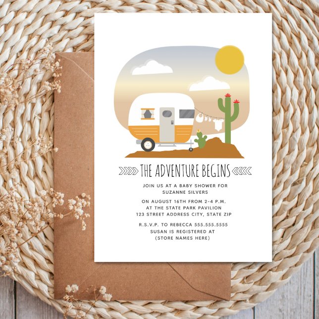 Invitación Adventure Desert Yellow Camper Neutral Baby Shower (Subido por el creador)