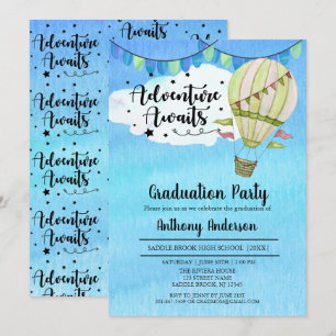 Invitación Adventure espera la fiesta de graduación de globos