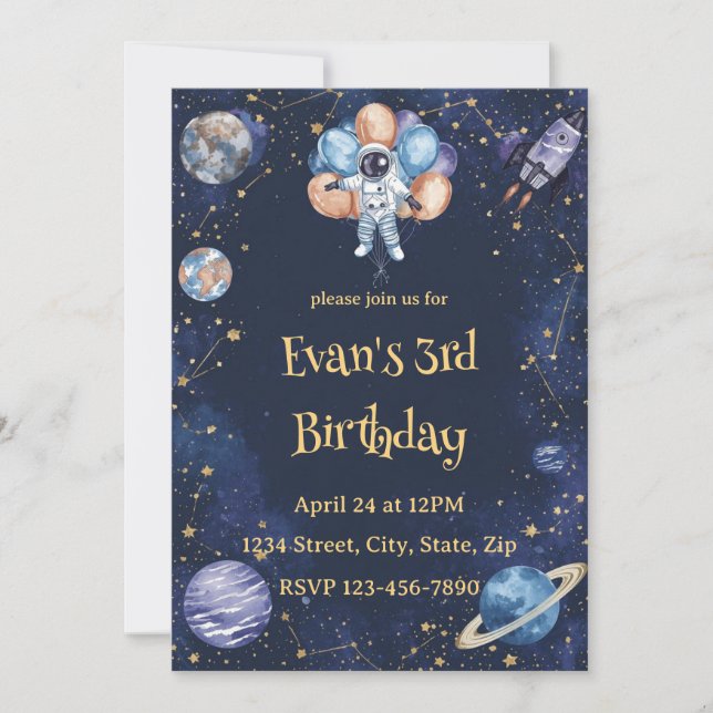 Invitación Adventure Galaxy Birthday Invitation | Astronaut (Anverso)