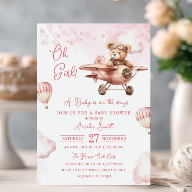 Invitación Adventure Hot Air Balloon Cute Bear Baby Shower (Subido por el creador)