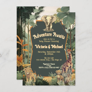 Invitación Adventure Jungle Animals Baby Shower