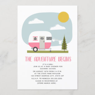 Invitación Adventure Pink Camper Clothesline Baby Shower