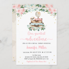 Invitación Adventure Pink Gold Floral Travel Bridal Shower