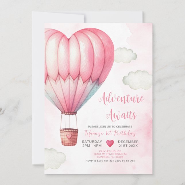 Invitación Adventure Pink Hot Air Balloon Baby Shower (Anverso)