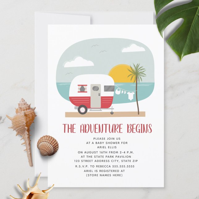 Invitación Adventure Red Camper Beach Neutral Baby Shower (Subido por el creador)