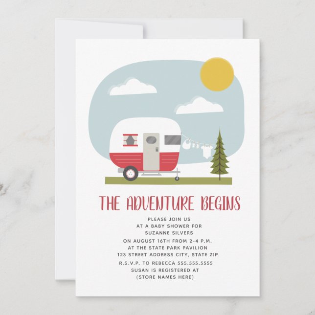 Invitación Adventure Red Camper Clothesline Baby Shower (Anverso)