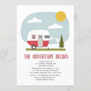 Invitación Adventure Red Camper Clothesline Baby Shower