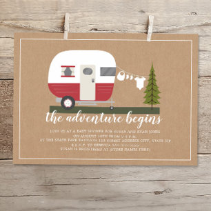 Invitación Adventure Red Trailer Camper Woodland Baby Shower