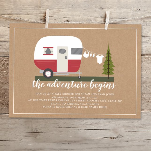Invitación Adventure Red Trailer Camper Woodland Baby Shower (Subido por el creador)