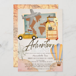 Invitación Adventure Start Travel Pink Drive-by Baby Shower