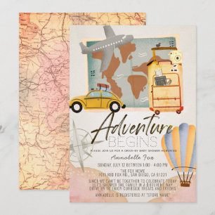 Invitación Adventure Start Travel Pink Drive-by Baby Shower