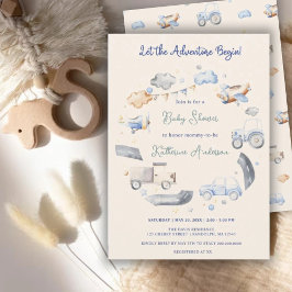 Invitación Adventure Transportation Boy Baby Shower