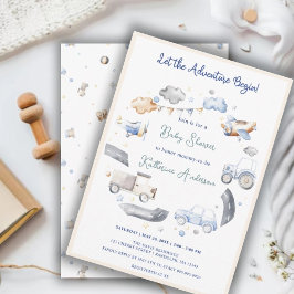 Invitación Adventure Transportation Boy Baby Shower