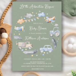 Invitación Adventure Transportation Boy Baby Shower